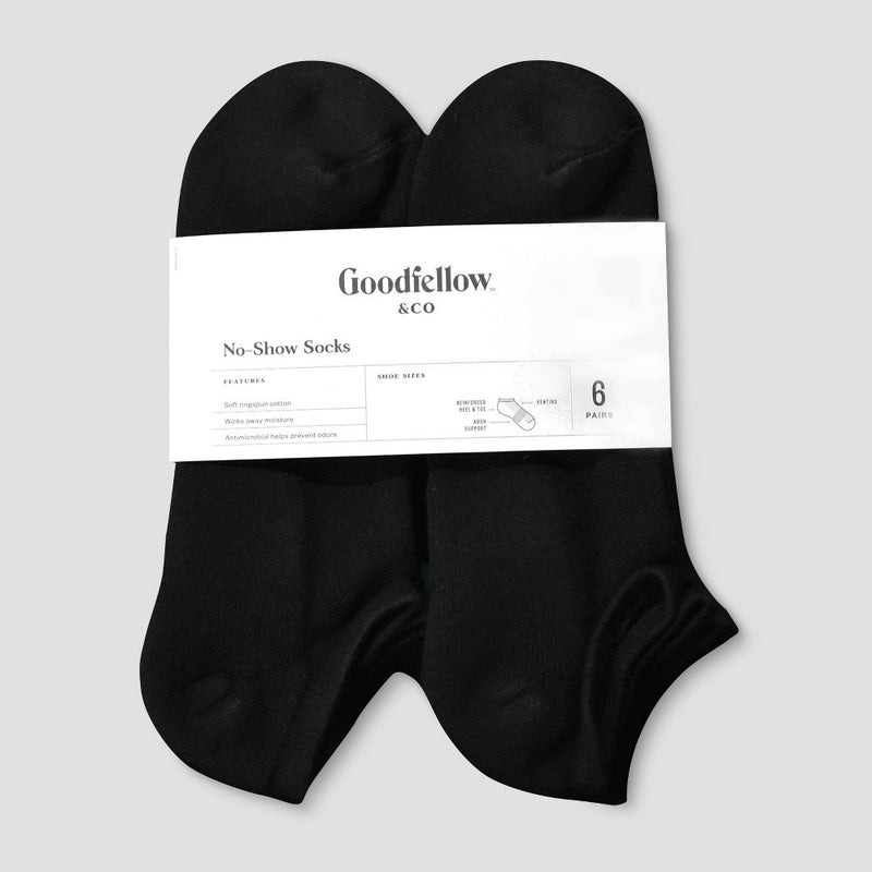 Men's Odor Resistant No Show Socks 6pk - Goodfellow & Co™ Black 6-12