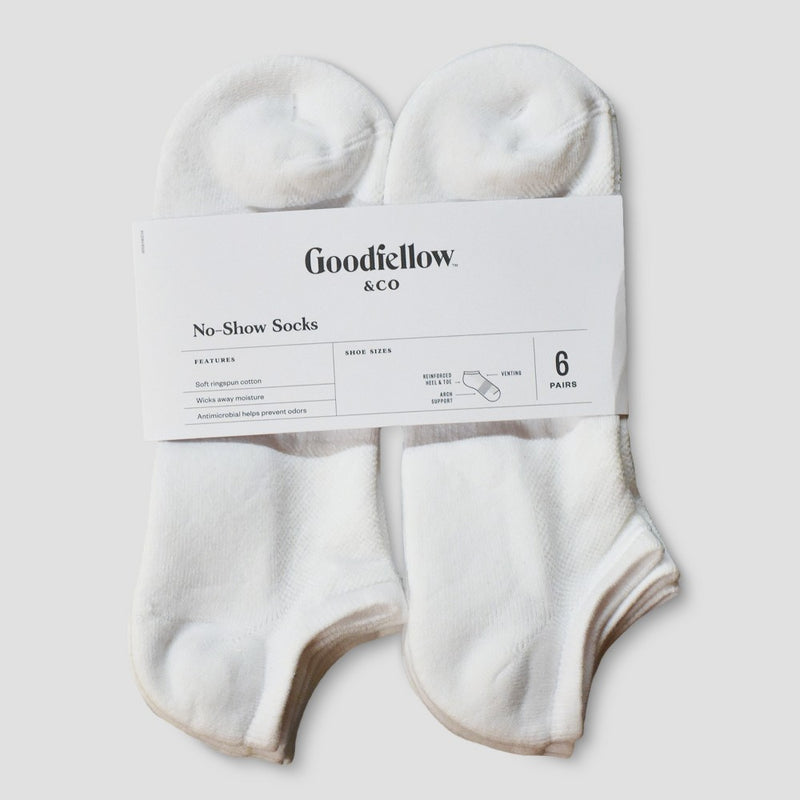 Men's Odor Resistant No Show Socks 6pk - Goodfellow & Co™ White 6-12