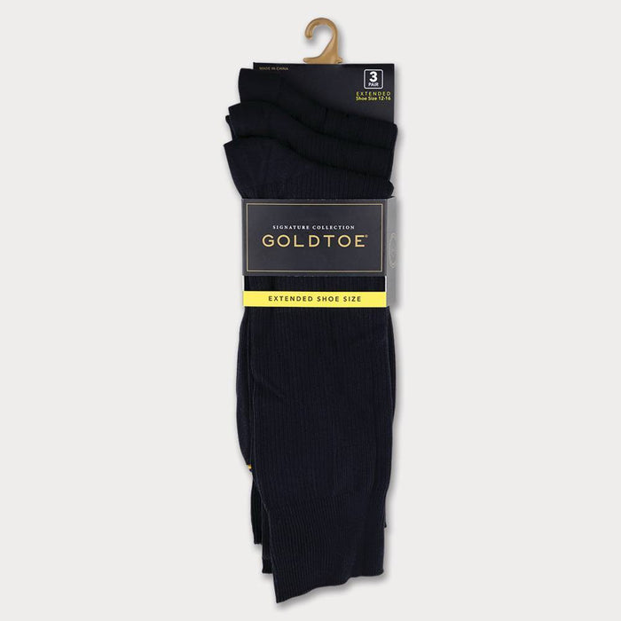 Signature Gold by GOLDTOE Men's Nylon Rib Crew Socks 3pk - Black