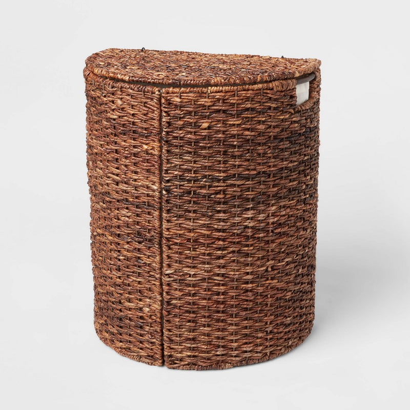 Woven Abaca Lidded Halfmoon Hamper Brown - Brightroom™ (LOCAL PICKUP ONLY)