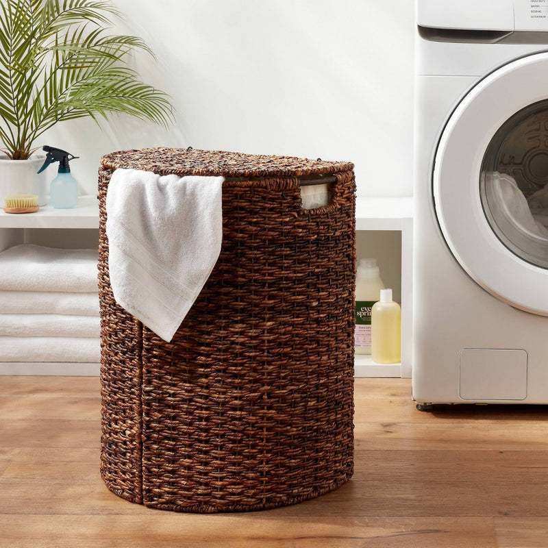 Woven Abaca Lidded Halfmoon Hamper Brown - Brightroom™ (LOCAL PICKUP ONLY)