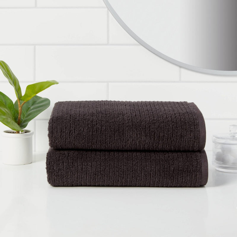 2pk Quick Dry Ribbed Bath Towel Set Washed Black - Threshold™