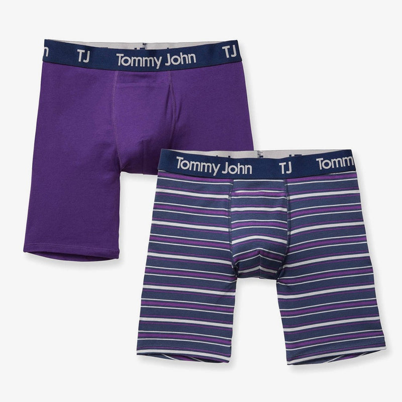 TJ | Tommy John™ Men's Striped 6'' Boxer Briefs 2pk - Deep Purple Stripe/Deep Purple S