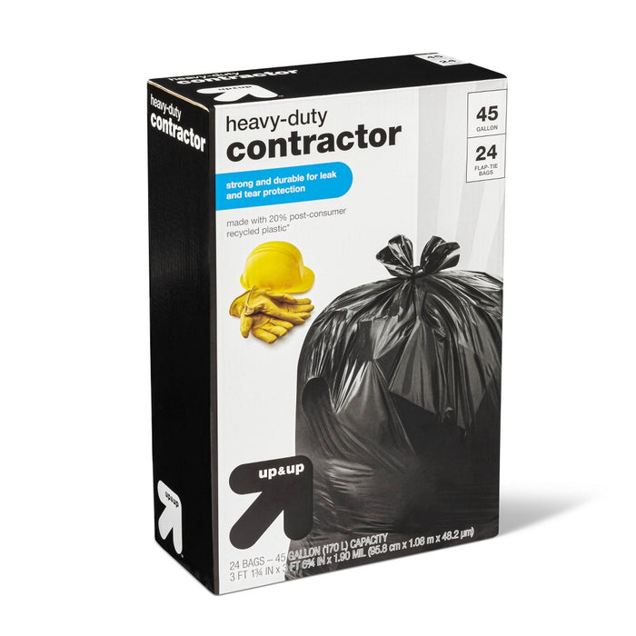 Heavy-Duty Contractor Flap-Tie Trash Bags - 45 Gallon/24ct - up & up™
