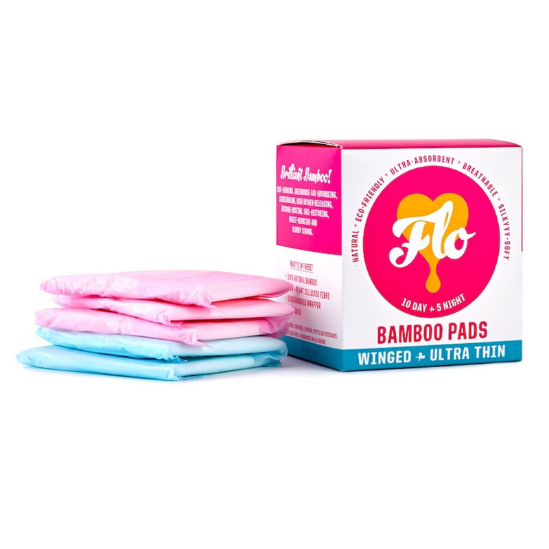 Flo Here We Flo Organic Bamboo Combo Ultra Absorbent Pads with Wings - 15ct