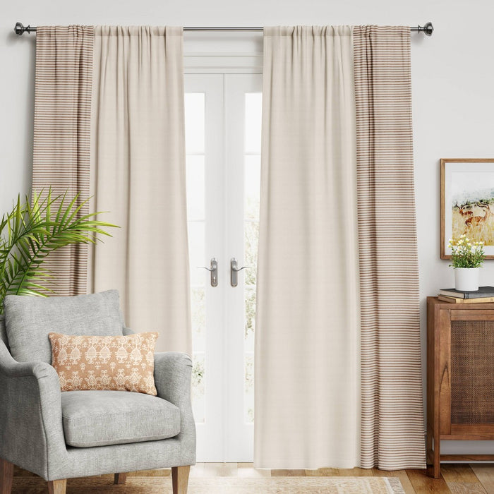 1pc 50"x84" Blackout Woven Stripe Border Window Curtain Panel Brown - Threshold™
