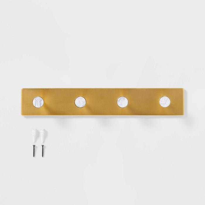 Metal and Faux Marble 4 Hooks Gold  - Threshold™