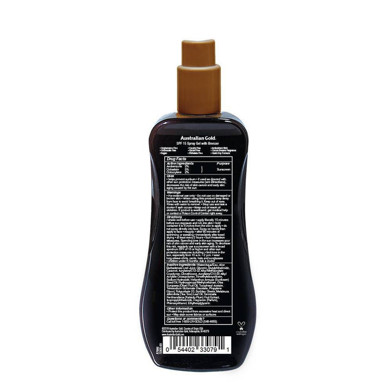 Australian Gold Sunscreen Spray Gel with Instant Bronzer - SPF 15 - 8 fl oz