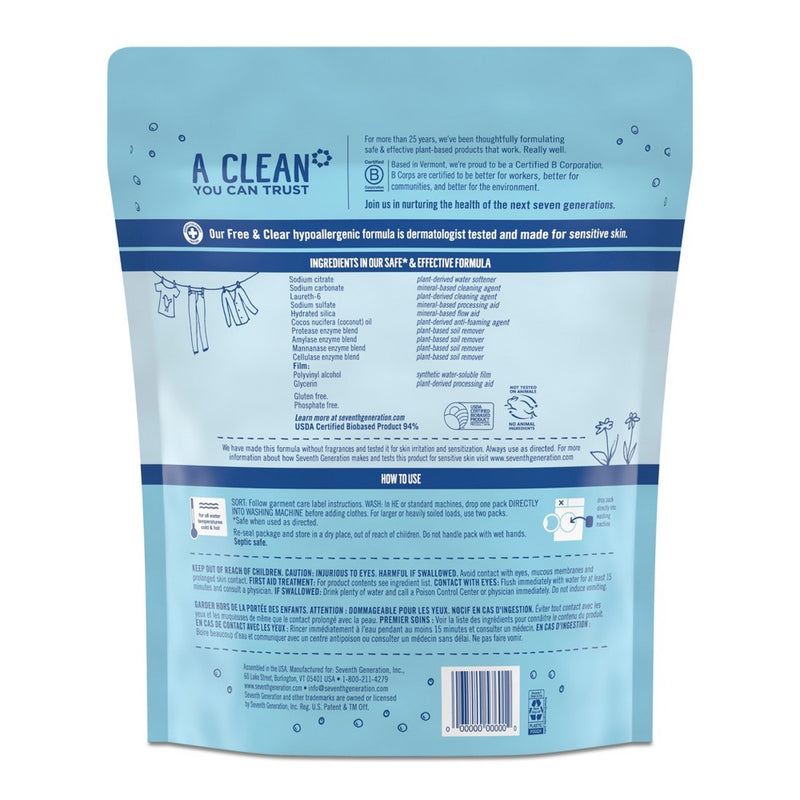 Seventh Generation Laundry Packs Free & Clear - 45ct/31.7oz
