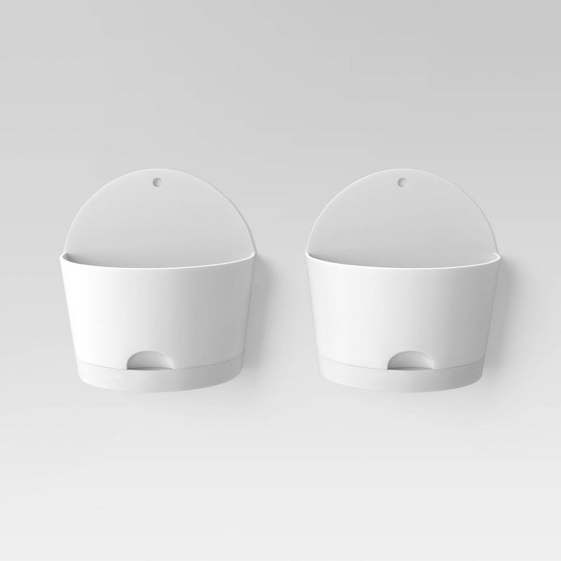 8"x5" 2pc Indoor/Outdoor Half-Circle Self-Watering Wall Planter Pot White - Room Essentials™