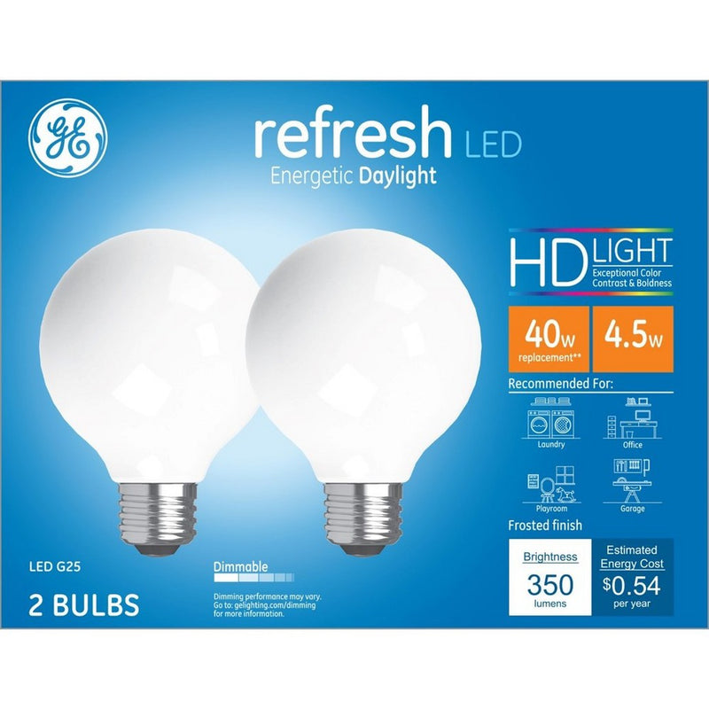GE 2pk 4.5W 40W Equivalent Refresh LED HD Globe Light Bulbs Daylight