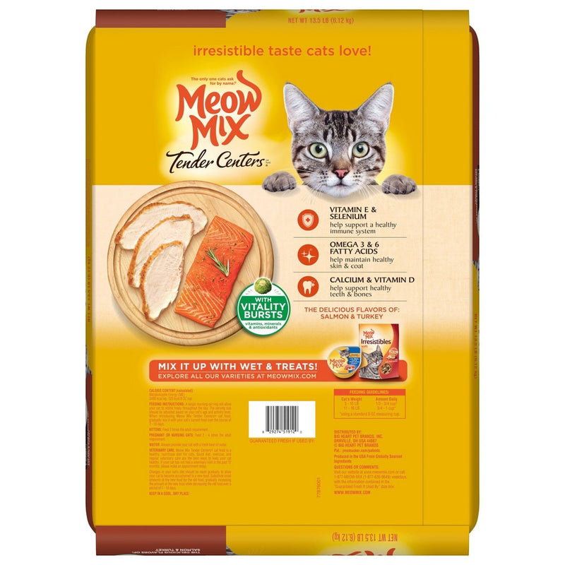 Meow Mix Tender Centers with Flavors of Salmon & Turkey Adult Complete & Balanced Dry Cat Food - 13.5lbs