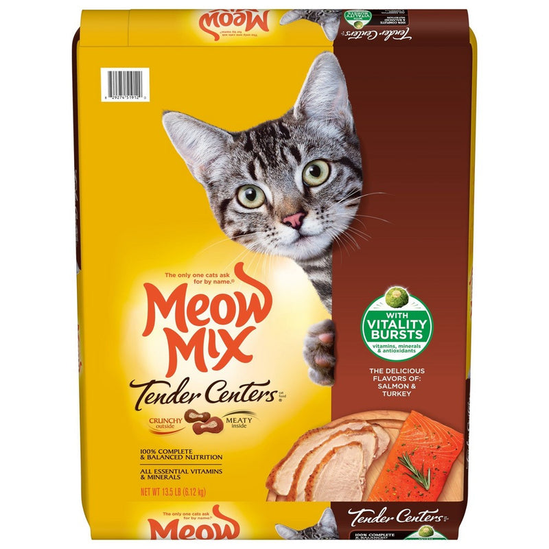 Meow Mix Tender Centers with Flavors of Salmon & Turkey Adult Complete & Balanced Dry Cat Food - 13.5lbs