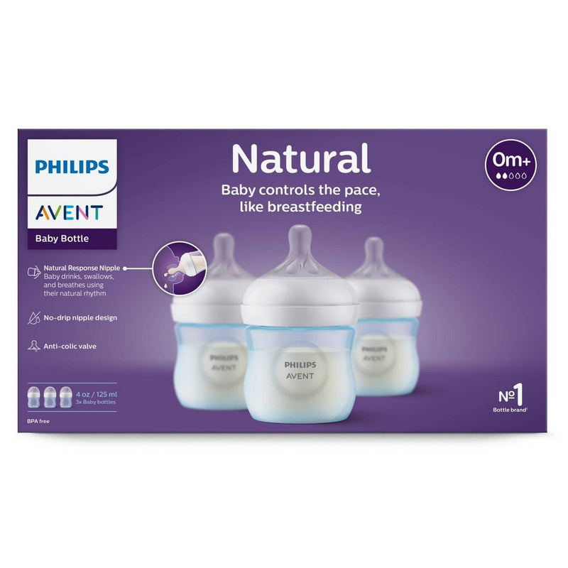 Philips Avent 3pk Natural Baby Bottle with Natural Response Nipple - Blue - 4oz