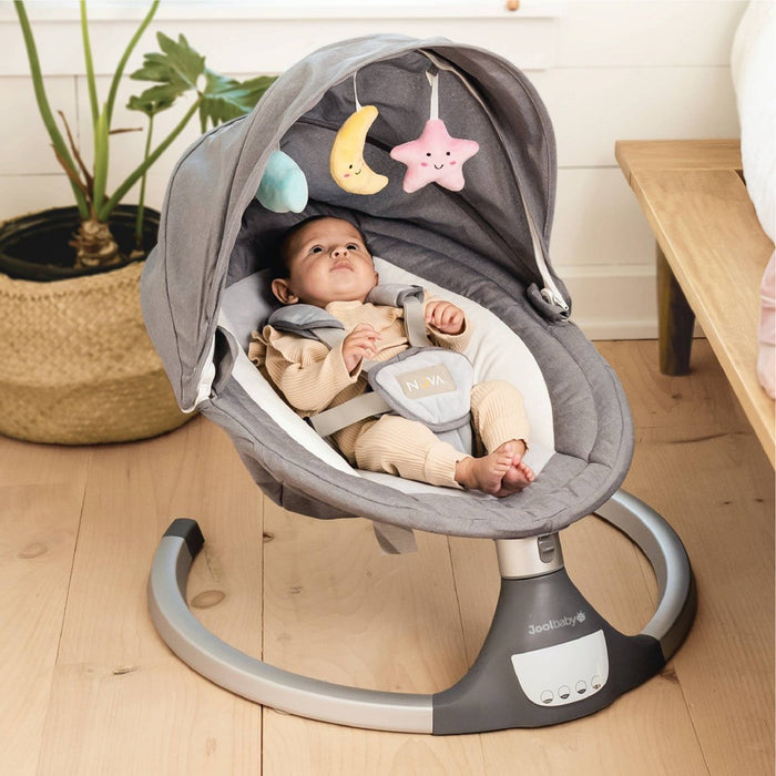 JOOL BABY PRODUCTS Nova Motorized Baby Swing for Infants - Bluetooth Music Speaker with 10 Preset Lullabies - Gray