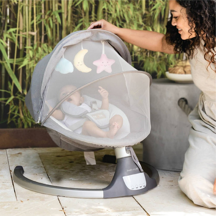JOOL BABY PRODUCTS Nova Motorized Baby Swing for Infants - Bluetooth Music Speaker with 10 Preset Lullabies - Gray
