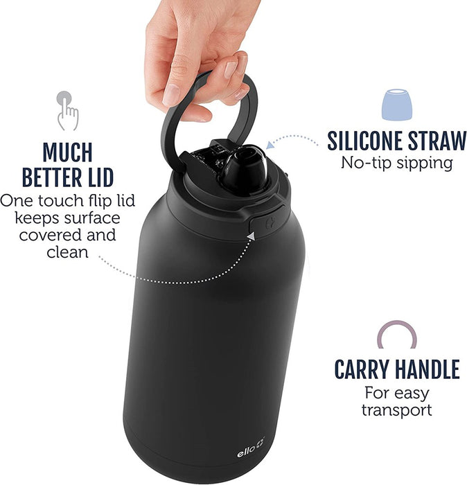 Ello Hydra Half Gallon Vacuum Insulated Stainless Steel Jug  64oz, Black