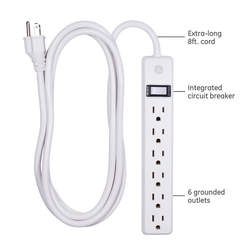 6-Outlet Power Strip, Black or White - General Electric