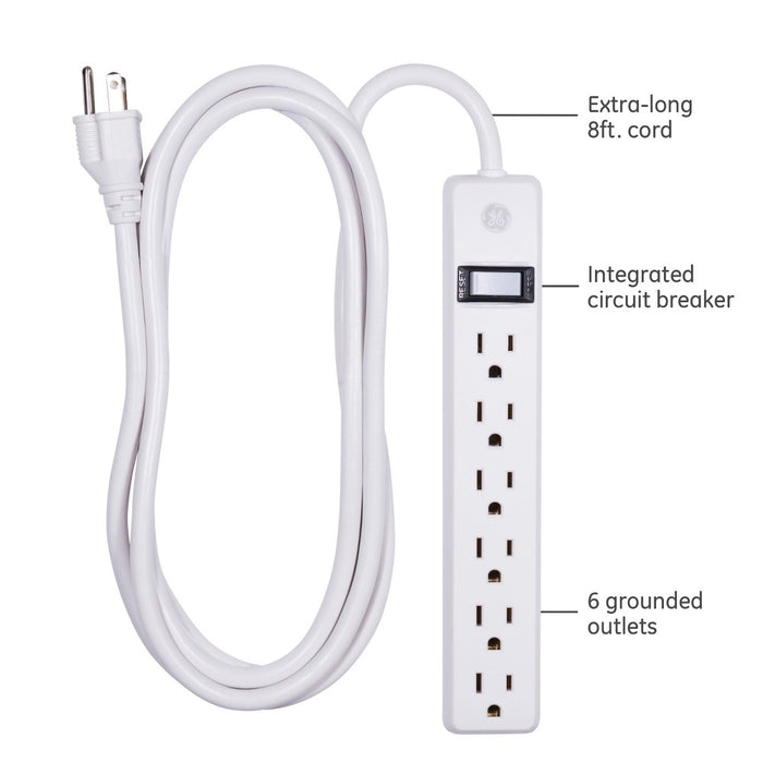 6-Outlet Power Strip, Black or White - General Electric