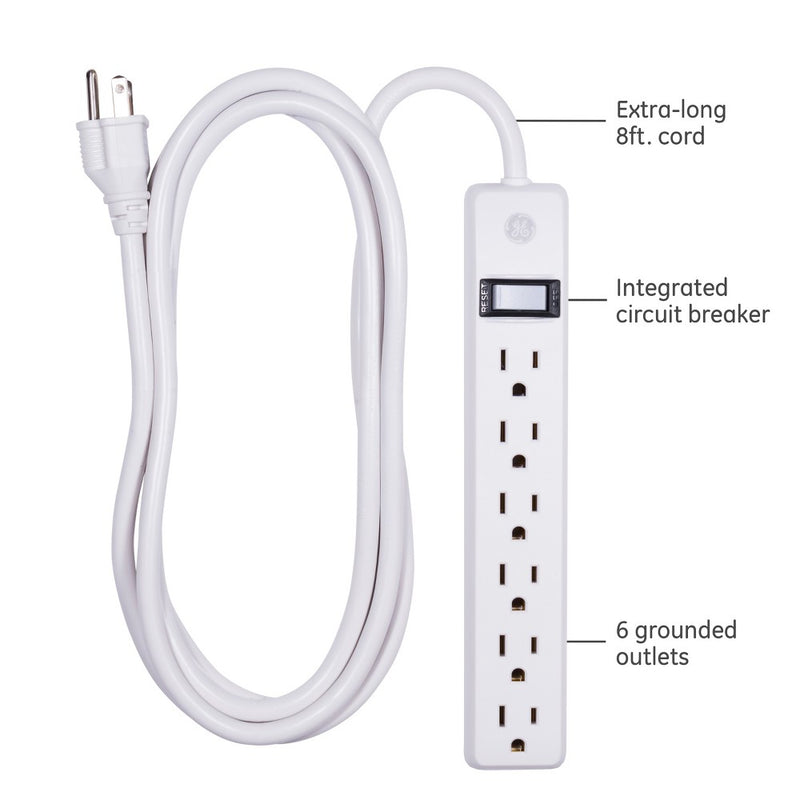 6-Outlet Power Strip, Black or White - General Electric