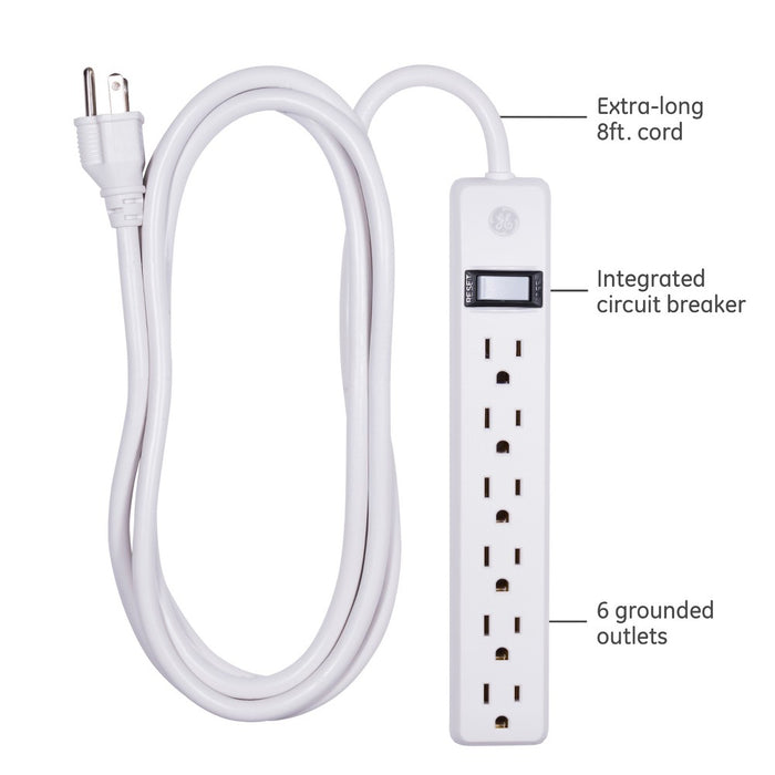 6-Outlet Power Strip, Black or White - General Electric