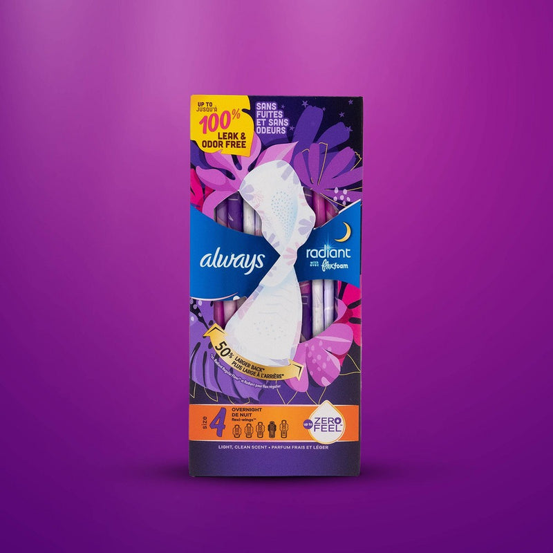 Always Radiant Overnight Sanitary Pads with Wings - Scented - Size 4- 36ct