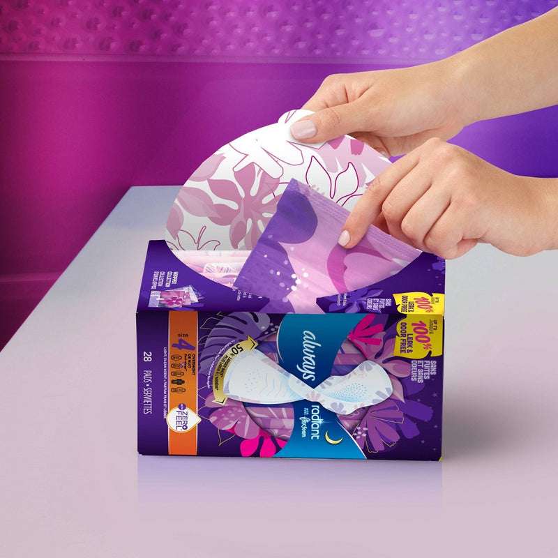 Always Radiant Overnight Sanitary Pads with Wings - Scented - Size 4- 36ct