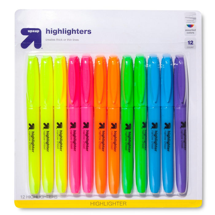 Highlighters Narrow Chisel Tip Multicolor 12ct - Up&Up
