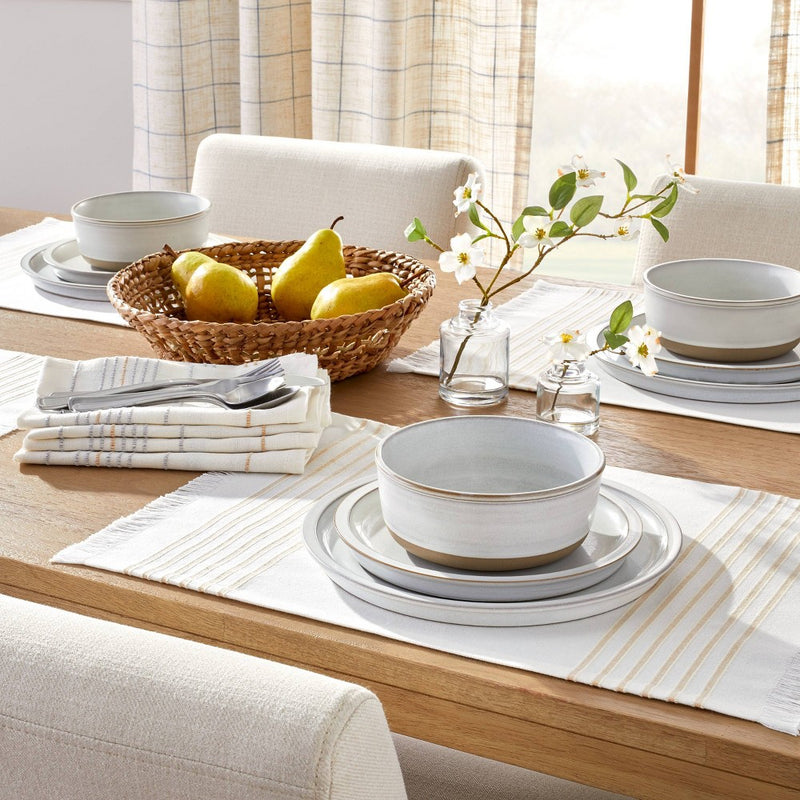 4pk Modern Rim Stoneware Dinner Plate Set Matte Sour Cream - Hearth & Hand™ with Magnolia