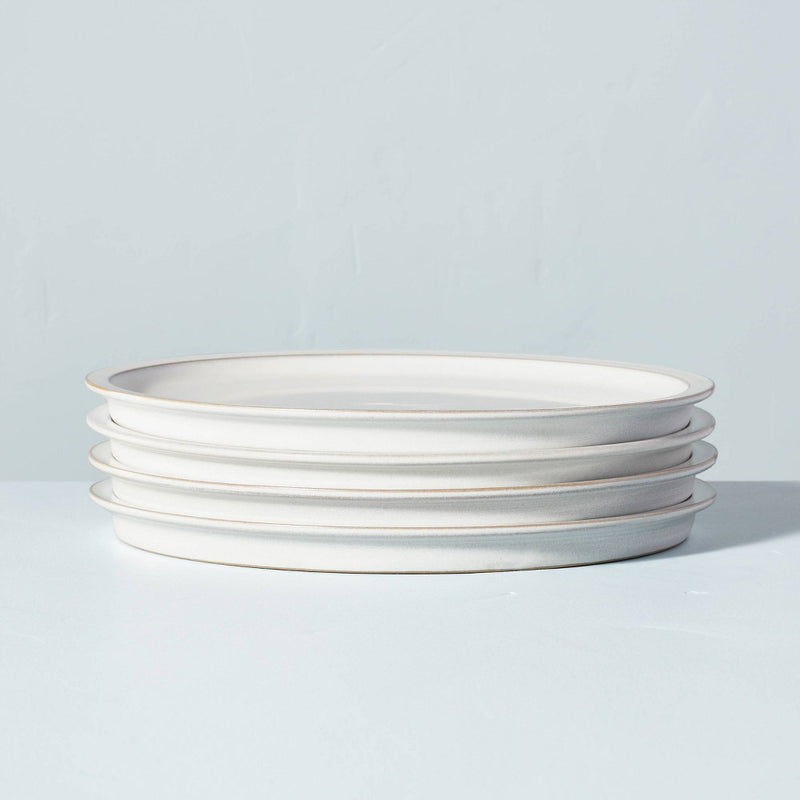 4pk Modern Rim Stoneware Dinner Plate Set Matte Sour Cream - Hearth & Hand™ with Magnolia