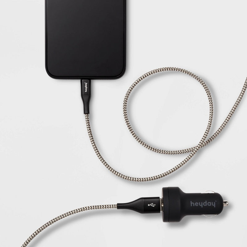 6' Lightning to USB-A Cable 2-Port 3.1A Car Charger - heyday™ Black/Gold