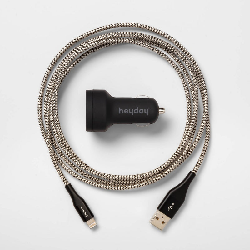 6' Lightning to USB-A Cable 2-Port 3.1A Car Charger - heyday™ Black/Gold