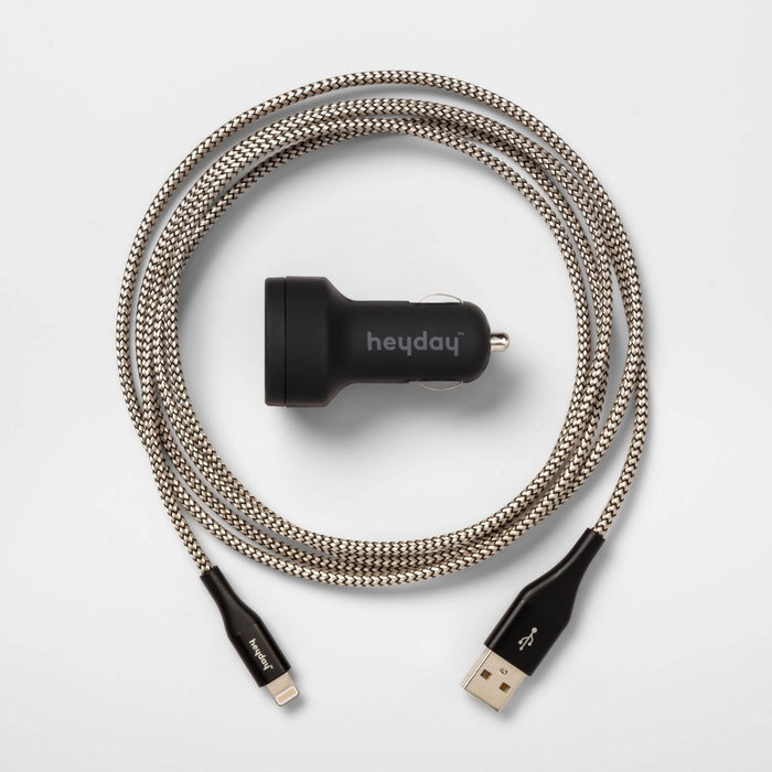 6' Lightning to USB-A Cable 2-Port 3.1A Car Charger - heyday™ Black/Gold