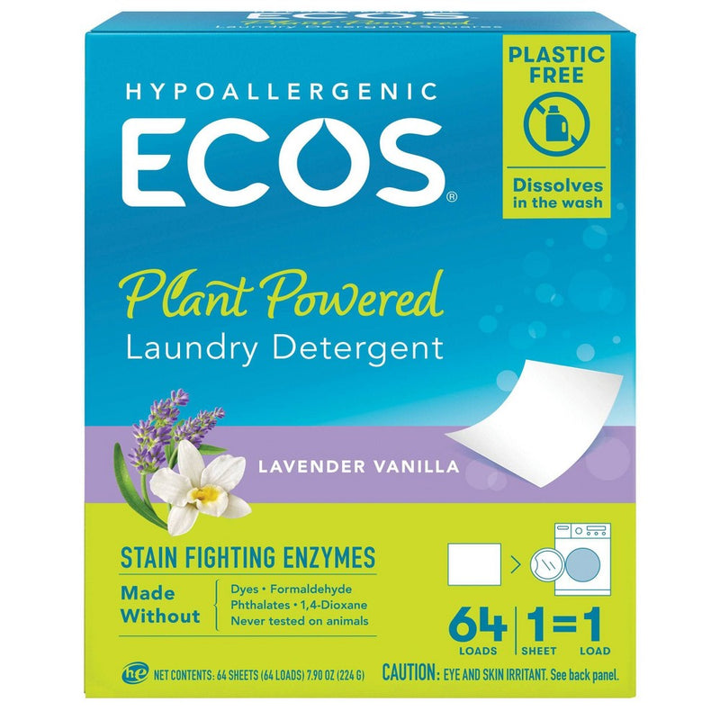 ECOS Plastic-Free Laundry Detergent Sheets - Lavender Vanilla - 7.9oz/64 Loads