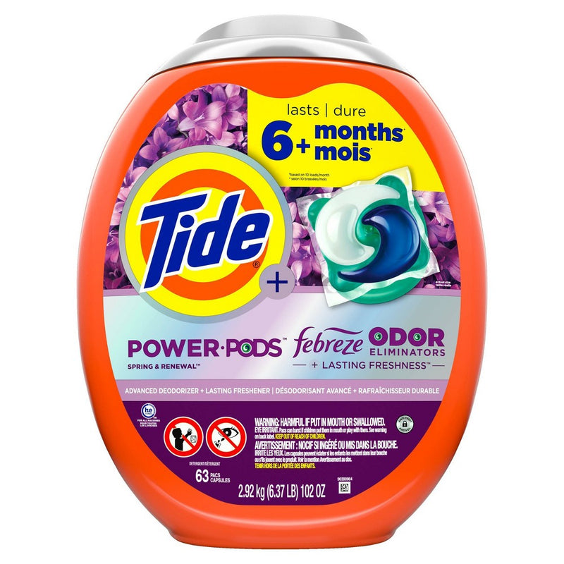 Tide Power Pods Febreze Odor Eliminator Laundry Detergent - Spring and Renewal - 63ct