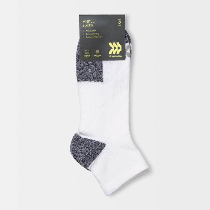 Men's Active Ankle Socks 3pk - All in Motion™ White 6-12