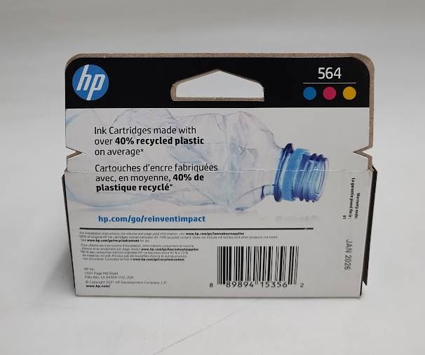 HP 564 C/M/Y 3pk Ink Cartridges - C/M/Y *NEW - EXP 01/2026