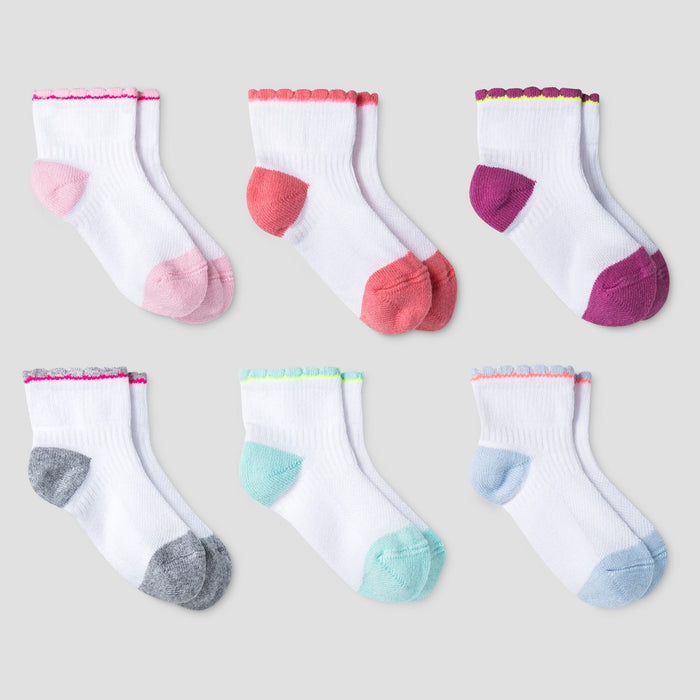 Toddler Girls' Athletic Scalloped Low Cut Socks 6pk - Cat & Jack™ Orange/Pink 2T-3T