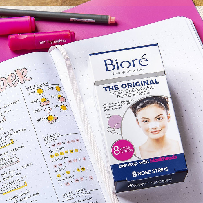 Biore Deep Cleansing Pore Strips, Original, Blackhead Remover Strips, Oil Free, Pore Unclogging - 8ct