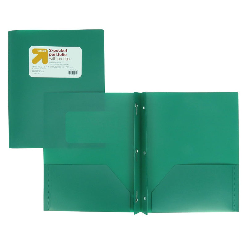 2 Pocket Plastic Folder with Prongs Green - up & up™