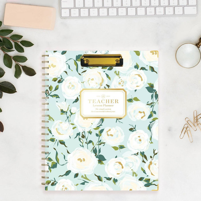 Day Designer 2023-24 Academic Teacher Lesson Planner Clipboard 8.5"x11" Weekly/Monthly Coming Up Roses Mint