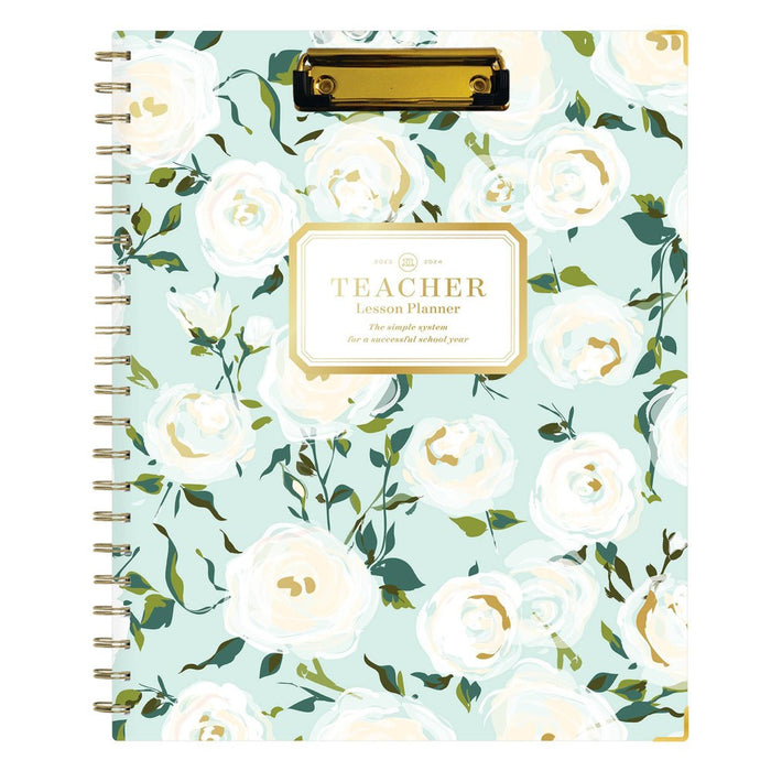 Day Designer 2023-24 Academic Teacher Lesson Planner Clipboard 8.5"x11" Weekly/Monthly Coming Up Roses Mint
