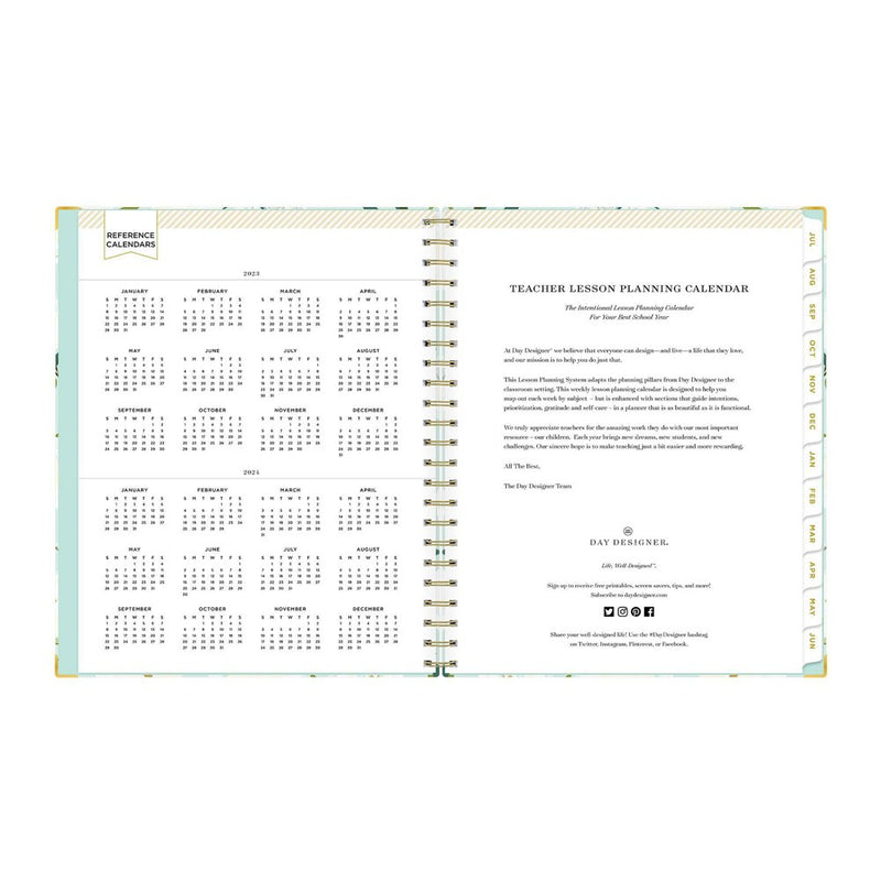 Day Designer 2023-24 Academic Teacher Lesson Planner Clipboard 8.5"x11" Weekly/Monthly Coming Up Roses Mint