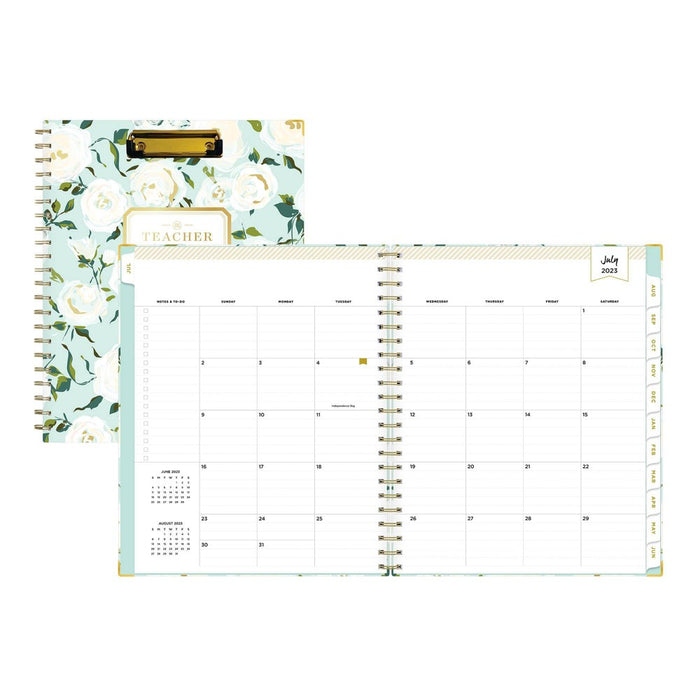 Day Designer 2023-24 Academic Teacher Lesson Planner Clipboard 8.5"x11" Weekly/Monthly Coming Up Roses Mint