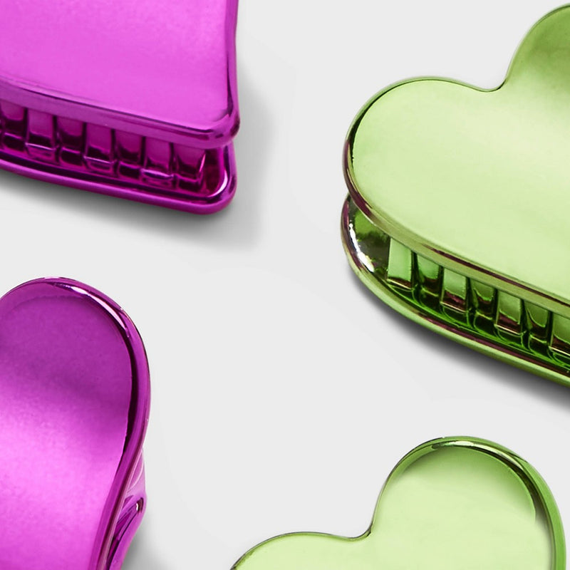 Chrome Mini Heart Claw Hair Clips 4pk - Wild Fable™ Pink/Green