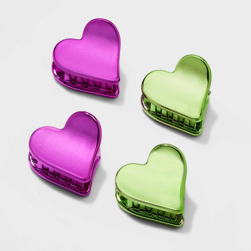 Chrome Mini Heart Claw Hair Clips 4pk - Wild Fable™ Pink/Green