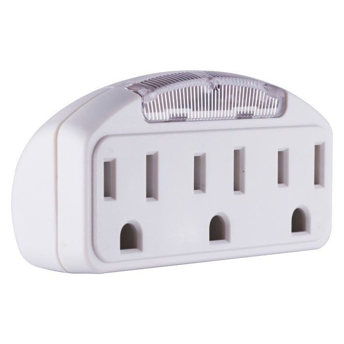 GE 3 - Outlet Grounded Tap with Guide Light, 14494