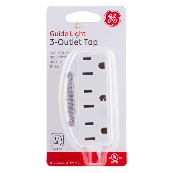 GE 3 - Outlet Grounded Tap with Guide Light, 14494