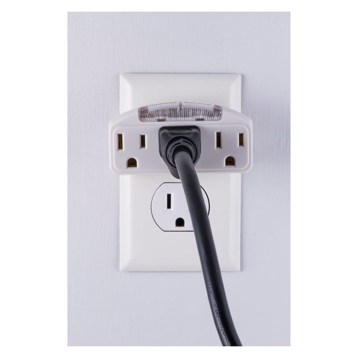 GE 3 - Outlet Grounded Tap with Guide Light, 14494