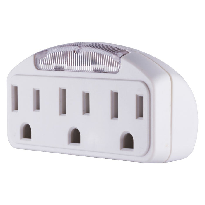 GE 3 - Outlet Grounded Tap with Guide Light, 14494